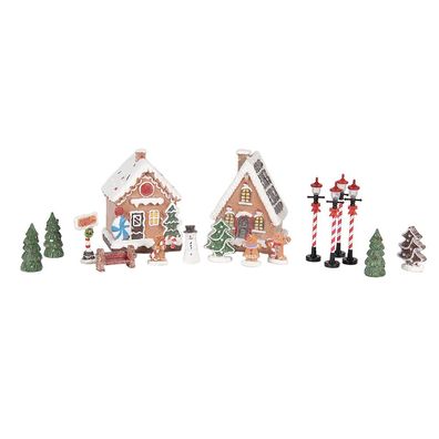 Clayre & Eef Weihnachtsdekoration mit LED-Beleuchtung Lebkuchenhaus (set 17) 9x8x13