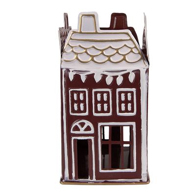 Clayre & Eef Teelichthalter Haus 12x12x22 cm Rot Metall (Gr. 12x12x22 cm)