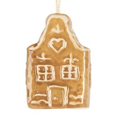 Clayre & Eef Weihnachtsanhänger Lebkuchenhaus 4x3x6 cm Braun Keramik (Gr. 4x3x6 cm)