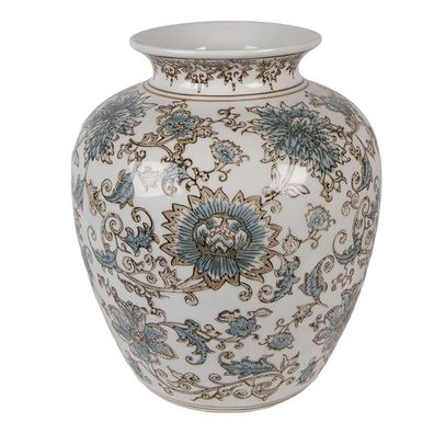 Clayre & Eef Vase Ø 22x25 cm Weiß Blau Keramik (Gr. Ø 22x25 cm)