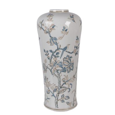 Clayre & Eef Vase Ø 17x39 cm Weiß Blau Keramik (Gr. Ø 17x39 cm)