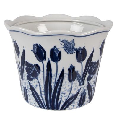 Clayre & Eef Blumentopf Ø 17x15 cm Weiß Blau Keramik (Gr. Ø 17x15 cm)