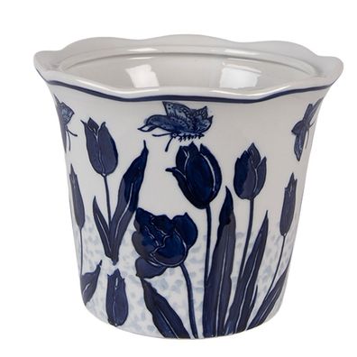 Clayre & Eef Blumentopf Ø 21x16 cm Weiß Blau Keramik (Gr. Ø 21x16 cm)