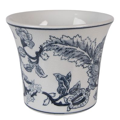 Clayre & Eef Blumentopf Ø 16x13 cm Weiß Blau Keramik (Gr. Ø 16x13 cm)
