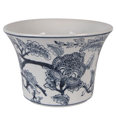 Clayre & Eef Blumentopf Ø 22x15 cm Weiß Blau Keramik (Gr. Ø 22x15 cm)
