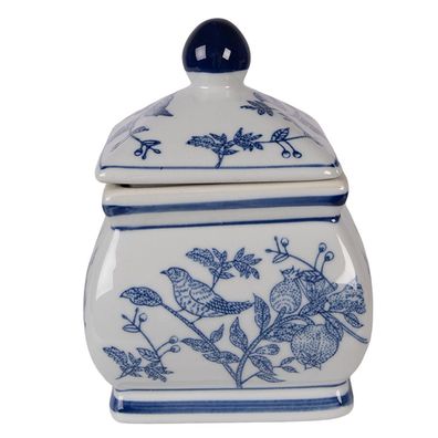 Clayre & Eef Vorratsglasdeckel 13x13x17 cm Weiß Blau Keramik (Gr. 13x13x17 cm)