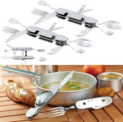 NEU 2er Set 9in1 Edelstahl Klappbestecke für Camping Outdoor Picknick Grillplatz