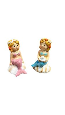 Mini Meerjungfrauen Pink-Blau auf Muschel - Deko-Figuren