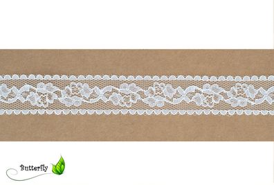 Spitzenband 25mm mit Rosen Motiv 10m Weiß