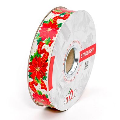 Geschenkband Ringelband Weihnachtsstern 31mm, 50 Meter