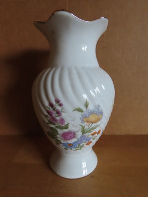 Vase mit Blumenmuster Keramik gewellter Rand ca. 16,5 cm H