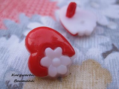 1Kunststoffkinderknopf Herz rot 14x10mm Öse 3mm Nr 1205