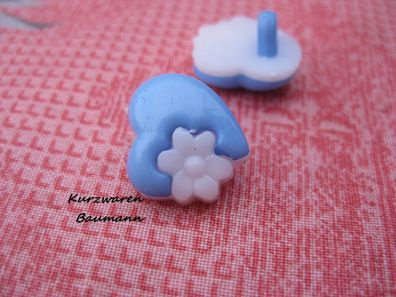 1Kunststoffkinderknopf Herz blau 14x10mm Öse 3mm Nr 1201