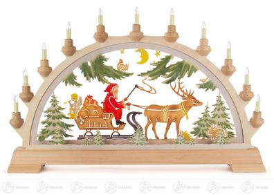 Schwibbogen Nikolaus mit Schlitten farbig, elektrisch beleuchtet BxHxT = 65x40