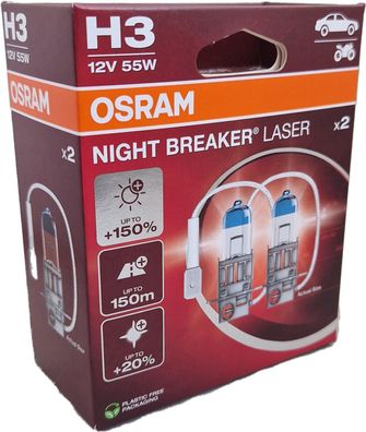 H3 12V 55W PK22s NIGHT Breaker LASER + 150% mehr Helligkeit OSRAM 64151NL-2HB