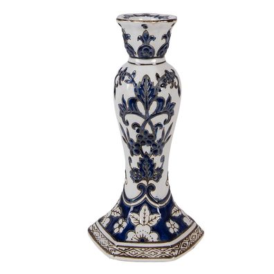 Clayre & Eef Kerzenständer Ø 11x21 cm Weiß Blau Porzellan (Gr. Ø 11x21 cm)