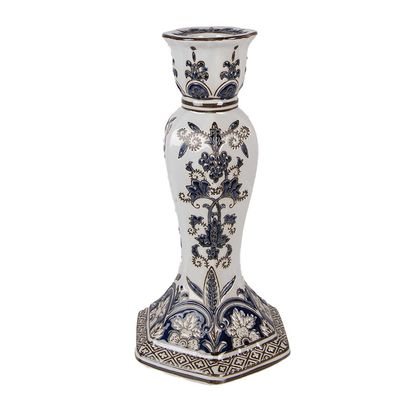 Clayre & Eef Kerzenständer Ø 15x28 cm Weiß Blau Porzellan (Gr. Ø 15x28 cm)