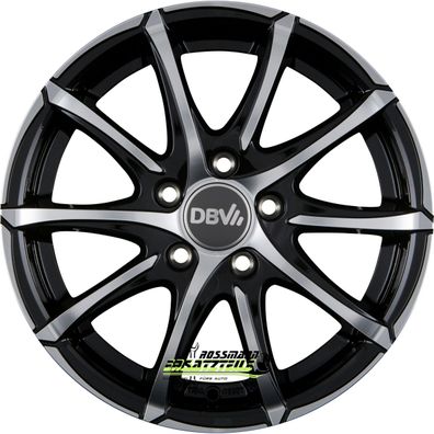 4x DBV Tropez schwarz glänzend front poliert 6.5x16 ET44 - LK5/108 ML74.1 Felge Alu