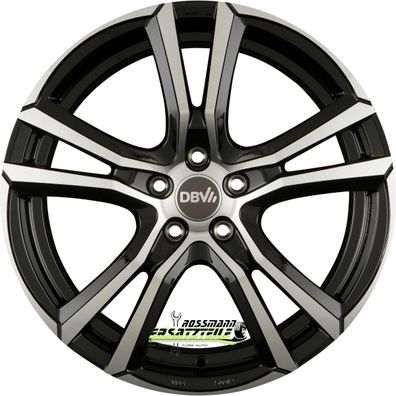 4x DBV Andorra schwarz glänzend front poliert 7.5x17 ET35 - LK5/120 ML72.6 Felgen