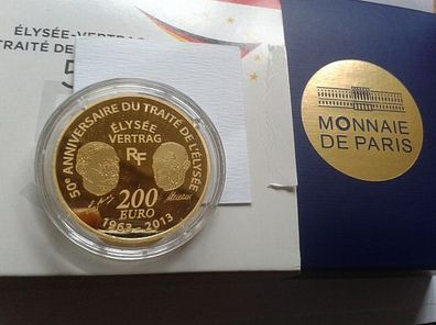 200 euro 2013 PP Frankreich Elysee Vertrag de gaulle Adenauer 1 Unze Gold 999er 31,1g