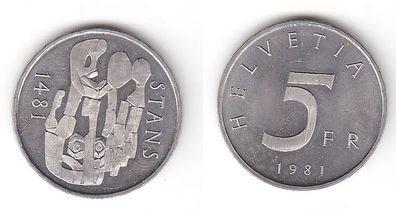 5 Franken Nickel Münze Schweiz 1981 Stans (111561)