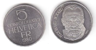 5 Franken Nickel Münze Schweiz 1980 Ferdinand Hodler (113276)