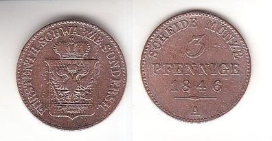 3 Pfennig Kupfer Münze Schwarzburg Sondershausen 1846 A (113132)