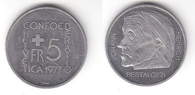 5 Franken Nickel Münze Schweiz 1977 Johann Heinrich Pestalozzi (113056)