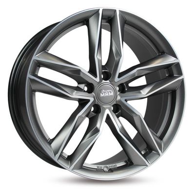 4x MAM RS3 matt palladium front polish 8.5x19 ET45 - LK5/114.3 ML72.6 Felge Alu