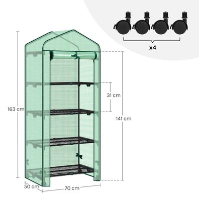 Gewächshaus mit Rollen & 3 Ablagen â€? kleines Tomatenhaus Outdoor 130/163cm â€? Gart