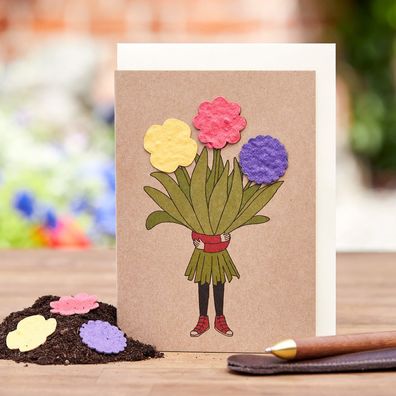Grußkarte â€?Blumenmädchenâ€? â€? Nachhaltige Karte mit Blumensamen â€? Wachsende Kla