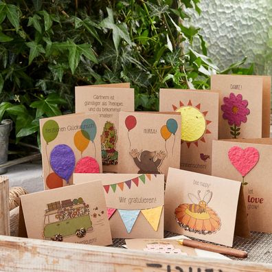 10 wachsende Grußkarten im Set â€? Pflanzbare Karten mit Blumensamen â€? Nachhaltige