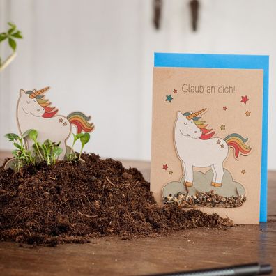 Grußkarte â€?Glaub an dichâ€? â€? Pflanzbare Karte mit Saatstecker â€? DIN A6 Klappka