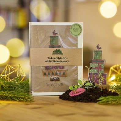 5 Weihnachtskarten im Set â€? Pflanzbare Grußkarten aus Saatpapier & Saatstecker mit