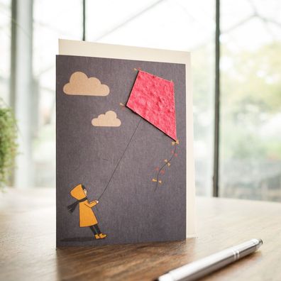 Grußkarte â€?Drachen im Windâ€? â€? Pflanzbare Karte aus Saatpapier mit Wildblumensam