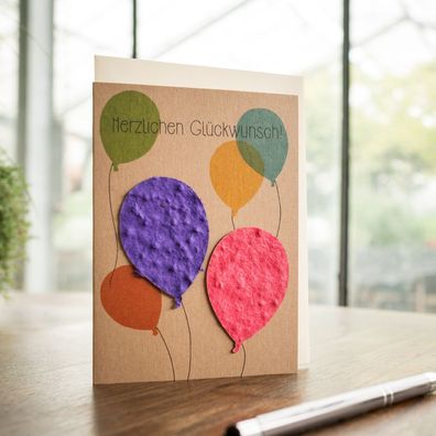 Gléckwunschkarte Luftballons â€? Pflanzbare Grußkarte mit Wildblumensamen â€? Nachhal