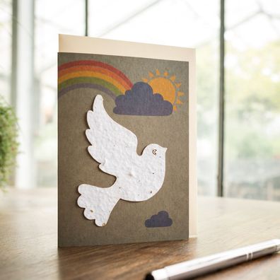 Grußkarte Friedenstaube â€? Pflanzbare Karte aus Saatpapier mit Wildblumensamen â€? N