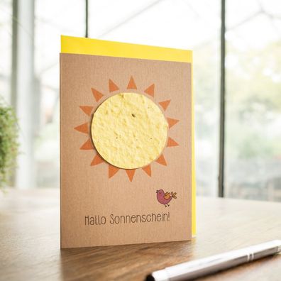Grußkarte Hallo Sonnenschein mit Saatpapier â€? Wachsende Karte mit Wildblumensamen |