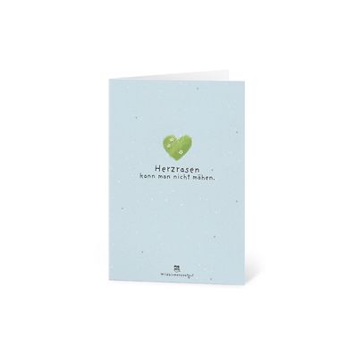 Grußkarte â€?Herzrasen kann man nicht mähenâ€? â€? Karte aus Saatpapier mit Wildblume