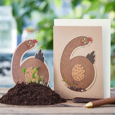Geburtstagskarte "Sechs" mit integriertem Saatstecker â€? Klappkarte DIN A6 mit Wildb