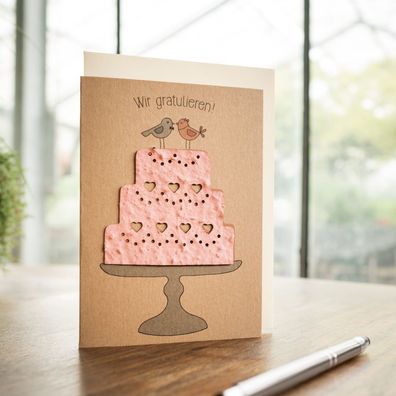 Hochzeitskarte "Torte" aus Saatpapier mit Wildblumensamen â€? nachhaltige Gléckwunsch