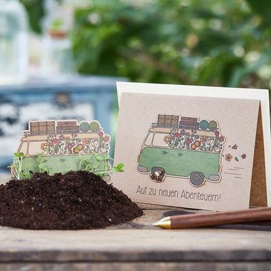 Grußkarte "Auf zu neuen Abenteuern" mit Saatpapier â€? nachhaltige Karte mit Wildblum