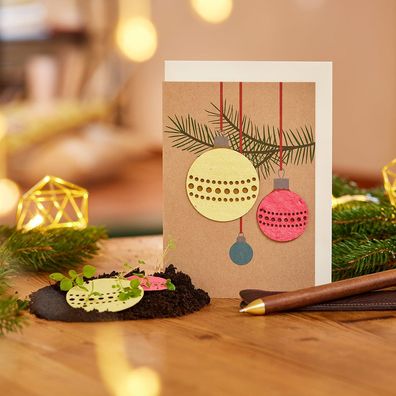 Weihnachtskarte Weihnachtskugeln â€? Klappkarte mit Umschlag & Saatpapier Wildblumen