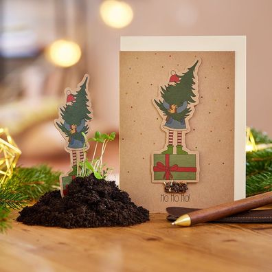 Weihnachtskarte Mädchen mit Tannenbaum â€? Klappkarte mit Umschlag & Saatstecker Wild