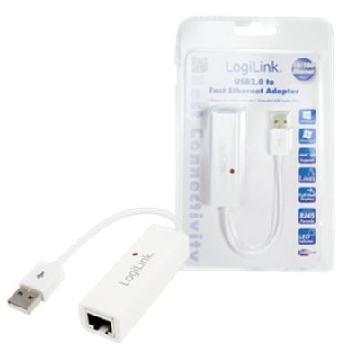 Logilink | Fast Ethernet USB 2.0 auf RJ45 Adapter: | 0,115 m | Weiß | USB-A auf RJ45