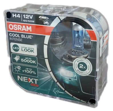 H4 12V 60/55 P43t Cool Blue Intense NextGen. 5000K + 100% 2st. Osram