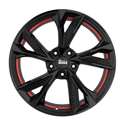 4x MAM Felgen Mam Rs6 8,5jx19 5/120 Et35 72,6 Bpri Black Painted Red Inside