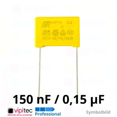 150nF MKP X2 Kondensator ±10% THT 310V 18x13,5x7,5mm RM 15mm Entstörkondensator