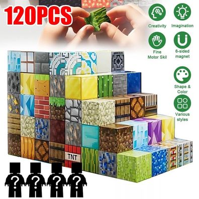 120 PCS Minecraft Magnetische Bausteine Kinder Weihnachtsspielzeug Geschenk