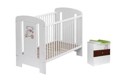 Best For Kids 4-teiliges Babyset: Gitterbett 120x60 cm mit Matratze & Wickelkommode